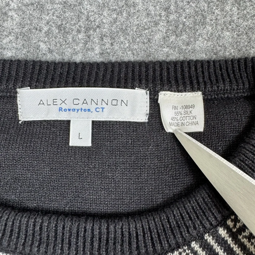 Alex Cannon Men's Large Black White Geometric Sweater Silk Cotton Crewneck
